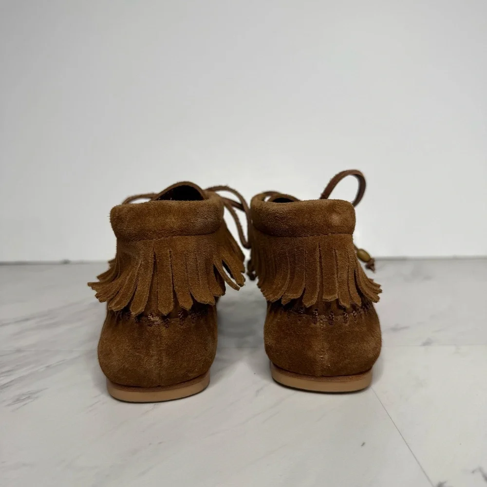 Tory Burch Huntington Fringe Embroidered Brown Suede Moccasins 6M